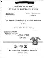 The Applied Environmental Research Program of the Department of the Army Annual Report June 1961