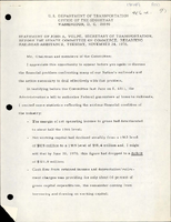 Statement of John A Volpe Secretary of Transportation before the Senate Committee on Commerce Regarding Railroad Assistance