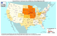 Estimated FAF Flow for Trucks Going To From and Within Iowa on National Highway System 2050