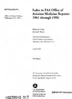 Index to FAA Office of Aviation Medicine Reports 1961 through 1996