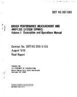 Driver Performance Measurement and Analysis System DPMAS Volume 1 Description and Operations Manual