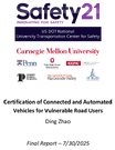 Certification of Connected and Automated Vehicles for Vulnerable Road Users