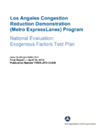 Los Angeles congestion reduction demonstration Metro ExpressLanes program National evaluation  exogenous factors test plan
